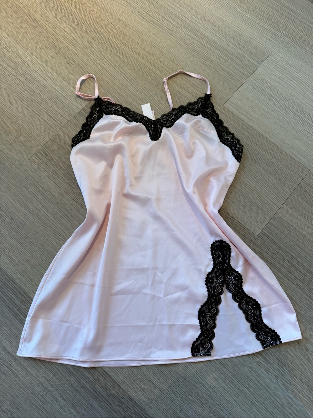 Victoria's Secret Light Pink Satin Chemise with Black Lace
